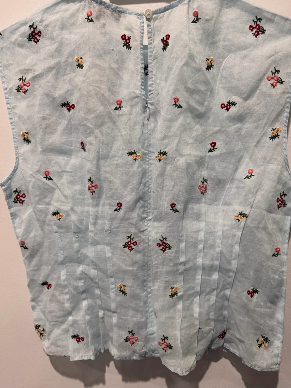 J.Crew Pintuck Shell Top Ramie Blue Embroidered Floral Romantic Sz 6 CT109 $148 - Picture 6 of 8